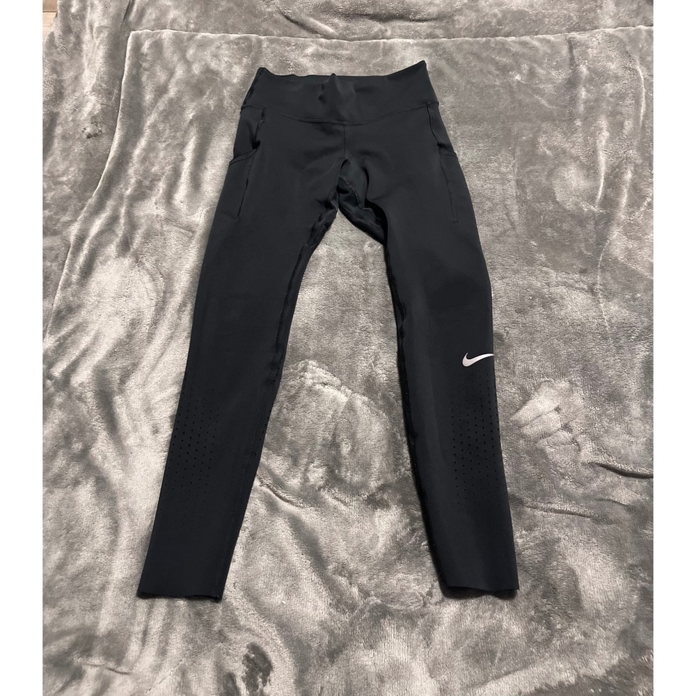 Nike Running Dri-FIT Epic Luxe Black Perforated Leggings Pockets Womens Small